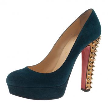 Christian Louboutin Blue Suede Taclou Spike Heel Platform Pumps Size 40