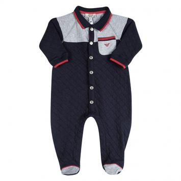 Pre Owned Armani Baby Navy Blue Quilted Long Sleeve Onesie 6 Months