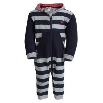 Pre Owned Armani Baby Grey Cotton Striped Hooded Zip Front Onesie 6 Months