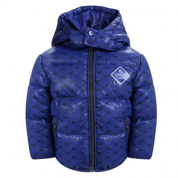 Pre Owned Armani Baby Blue Logo Printed Puffer Jacket 6 Months