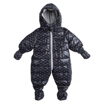 Pre Owned Armani Baby Navy Blue Logo Printed Hooded Snowsuit , Booties and Gloves Set 1 Month
