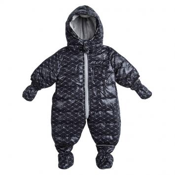 Pre Owned Armani Baby Navy Blue Logo Printed Hooded Snowsuit , Booties and Gloves Set 3 Months