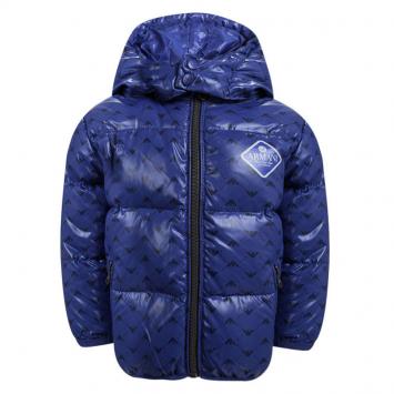 Pre Owned Armani Baby Blue Logo Printed Puffer Jacket 6 Months