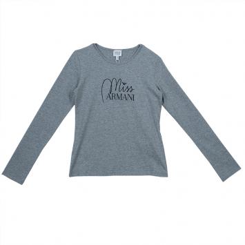 Pre Owned Armani Junior Grey Long Sleeve Flock Print T Shirt 12 Yrs