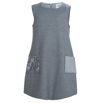 Pre Owned Armani Junior Grey Sequin Pocket Detail Sleeveless Jersey Dress 2 Yrs 