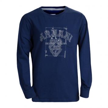Pre Owned Armani Junior Blue Printed Long Sleeve Crew Neck T-Shirt 8 Yrs