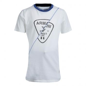 Pre Owned Armani Junior White Printed Short Sleeve Crew Neck T-Shirt 12 Yrs