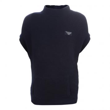مملوكة مسبقًا Armani Junior Navy Blue Rib Knit Mandarin Collar Dolman Sleeve Top 3 Yrs