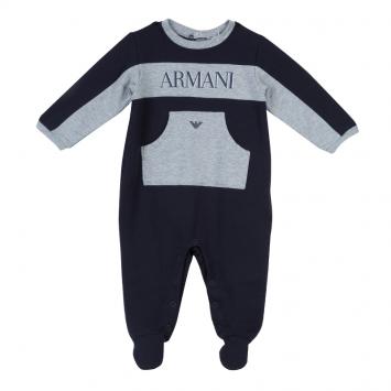 Pre Owned Armani Baby Navy Blue Logo Onesie 6 Months