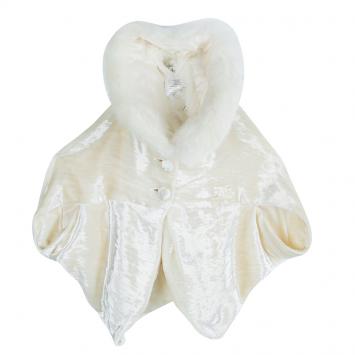 Pre Owned Baby Dior Boutique Cream Velvet Fur Collar Detail Cape 3 Months