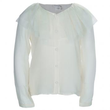 Pre Owned Baby Dior Cream Tulle Ruffle Detail Long Sleeve Silk Blouse 8 Yrs