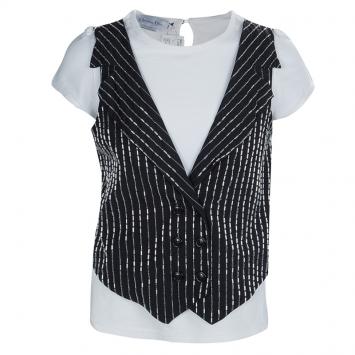 Pre Owned Baby Dior Monochrome Faux Beaded Waistcoat Detail T-Shirt 10 Yrs