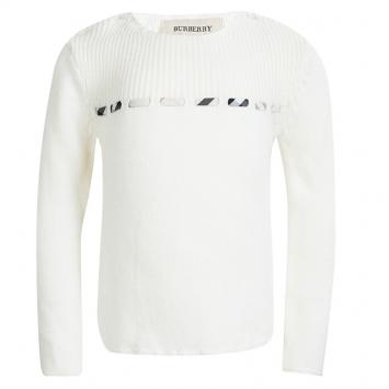 Pre Owned Burberry Off White Knitted Novacheck Insert Detail Long Sleeve Top 3 Yrs