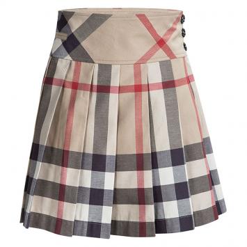 مملوكة مسبقًا Burberry Children Beige Nova Check Cotton Pleated Mini Skirt 10 Yrs