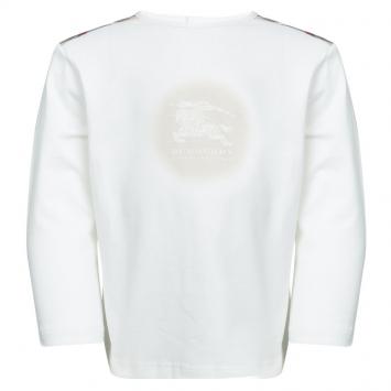 Pre Owned Burberry White Cotton Printed Nova Check Shoulder Detail Long Sleeve Top 18 Months