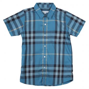 مملوكة مسبقًا Burberry Children Blue Checked Short Sleeve Buttondown Cotton Shirt 10 Yrs