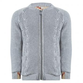 Pre Owned  Burberry Grey Cable Knit Zip Front Cardigan 4 Yrs