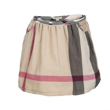 Pre Owned Burberry Novacheck Herringbone Pattern Cotton Gathered Skirt 4 Yrs