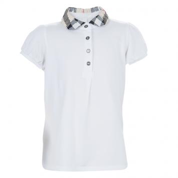 مملوكة مسبقًا Burberry Children White Gathered Novacheck Collar Polo T-Shirt 7 Yrs