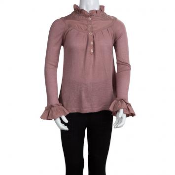 Pre Owned Burberry Dull Pink Knit Ruffle Detail Long Sleeve Top 4 Yrs