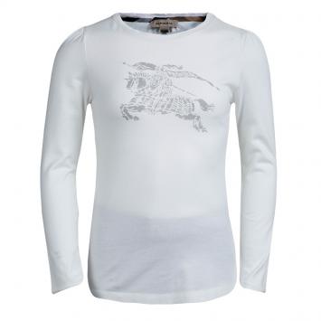 Pre Owned Burberry White Logo Print Long Sleeve T-Shirt 6 Yrs