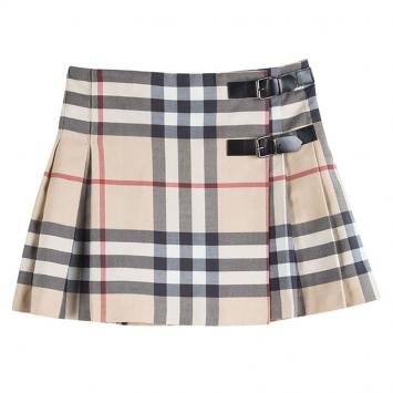 Pre Owned Burberry Novacheck Pleated Buckle Detail Wraparound Skirt 8Yrs