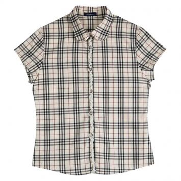 Pre Owned Burberry Nova Check Printed Cotton Trim Detail Short Sleeve Shirt 14 Yrs