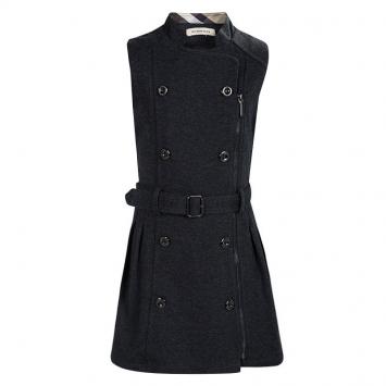 مملوكة مسبقًا Burberry Grey Double Breasted Sleeveless Belted Trench Style Dress 5-6 Yrs