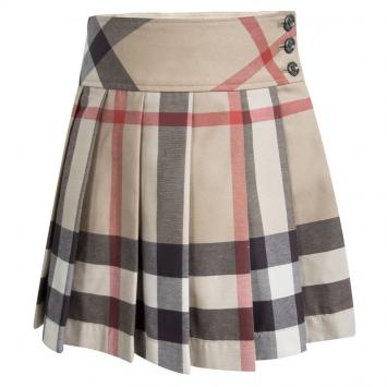 Pre Owned Burberry Children Beige Novacheck Cotton Pleated Mini Skirt 6 Yrs