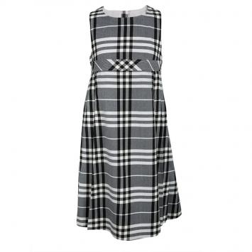 Pre Owned Burberry Monochrome Checked Gabardine Pleated Sleeveless Dress 10 Yrs