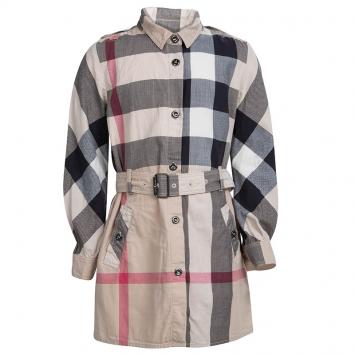 Pre Owned Burberry Novacheck Cotton Belted Shirt Dress 6 Yrs