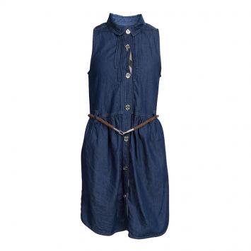 Pre Owned Burberry Indigo Denim Sleeveless Belted Shirt Dress 8 Yrs