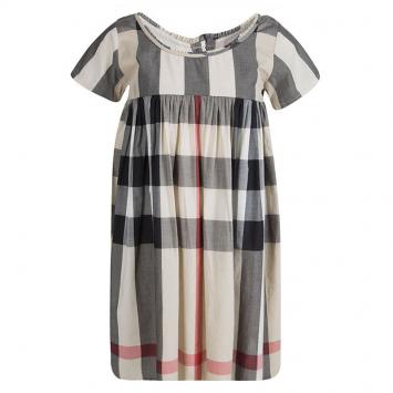 Pre Owned Burberry Children Novacheck Cotton Short Sleeve Gathered Dress 8 Yrs