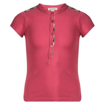 Pre Owned  Burberry Red Cotton Nova Check Shoulder Detail Top 6 Yrs