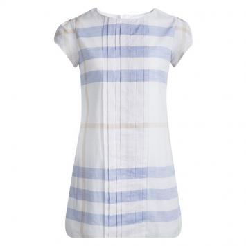 Pre Owned Burberry White Check Printed Pleat Detail Dress 8 Yrs