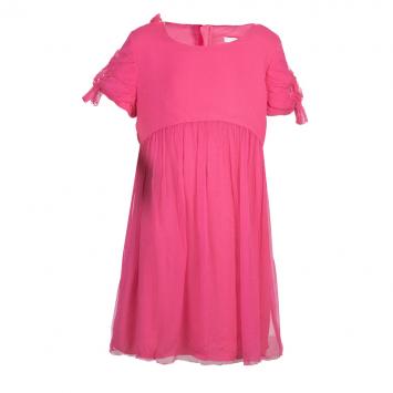 Pre Owned Chloe Pink Crinkled Silk Bow Detail Dress 10 Yrs