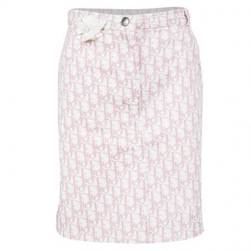 Pre Owned Dior White and Pink Monogrammed Denim Skirt 12 Yrs