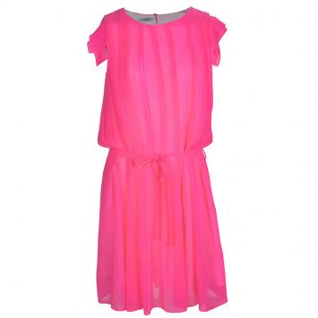 Pre Owned Dior Neon Pink Chiffon Pleated Belted Dress 10 Yrs