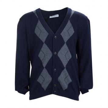Pre Owned Dolce and Gabbana Navy Blue Argyle Pattern Long Sleeve Buttondown Cardigan 6 Yrs