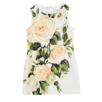 Pre Owned Dolce and Gabbana Off White Floral Printed Silk Sleeveless Dress 6 Yrs