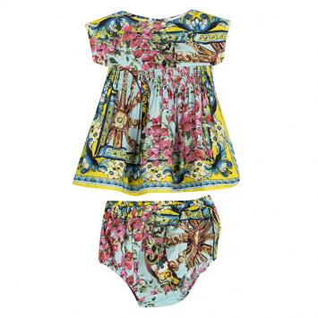 Pre Owned Dolce and Gabbana Multicolor Printed Cotton Dress and Bloomer Set 3-6 Months