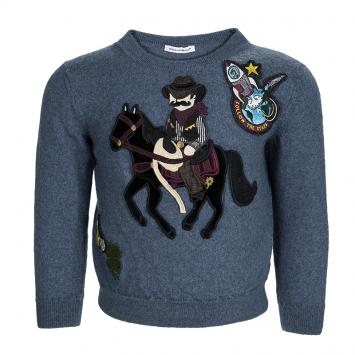 Pre Owned Dolce and Gabbana Blue Wool Sicilian Western Sweater 5 Yrs