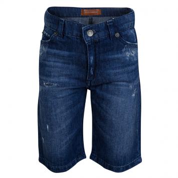 Pre Owned Dolce and Gabbana Indigo Dark Wash Distressed Denim Bermuda Shorts 6 Yrs