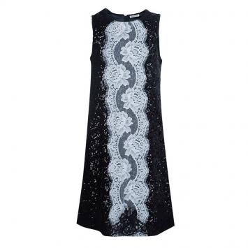 Pre Owned Dolce and Gabbana Black Sequin Embellished Lace Detail Sleeveless Dress 9/10 Yrs