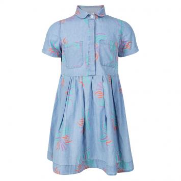 Pre Owned Fendi Indigo Chambray Printed Short Sleeve Gathered Dress 5Yrs