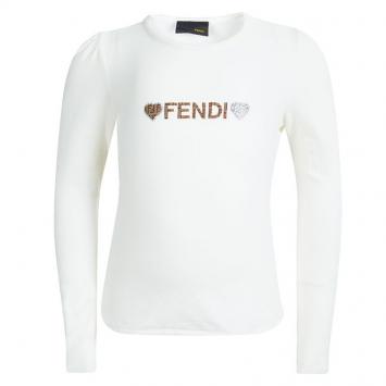 Pre Owned Fendi Kids Off White Logo Detail Embellished Long Sleeve Top 4 YRS