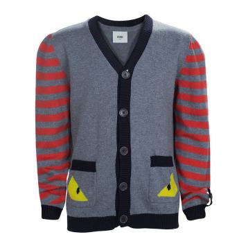 Pre Owned Fendi Grey Knit Striped Sleeve Detail Button Down Cardigan 6 Yrs