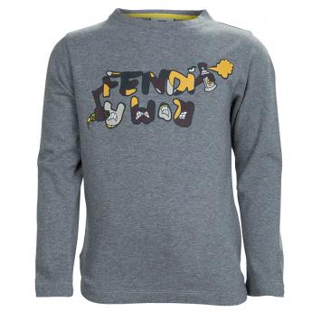 Pre Owned Fendi Grey Graphic Print Long Sleeve Crew Neck T-Shirt 5 Yrs