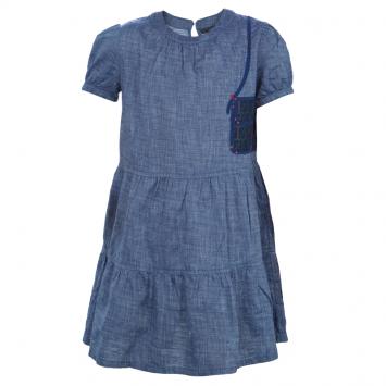 Pre Owned Fendi Blue Monogram Patch Detail Short Sleeve Cotton Chambray Dress 6 Yrs