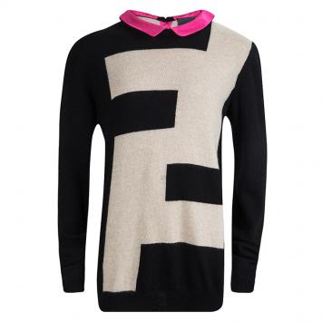 Pre Owned Fendi Logo Motif Contrast Collar Detail Sweater 10 Yrs